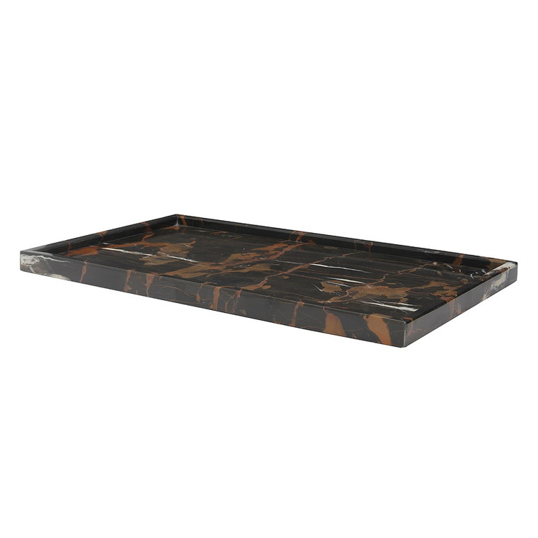 PC12-BG Edesia Black & Gold Marble 18"X10" Honed Finish Rectangular Tray by Marble Crafter