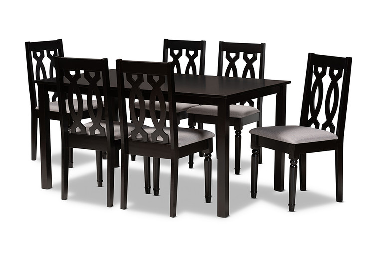 Baxton Studio Cherese Modern And Contemporary Grey Fabric Upholstered And Dark Brown Finished Wood 7-Piece Dining Set RH334C-Grey/Dark Brown-7PC Dining Set