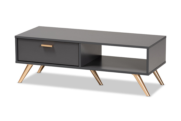 Baxton Studio Kelson Modern And Contemporary Dark Grey And Gold Finished Wood Coffee Table LV19CFT1914-Dark Grey-CT