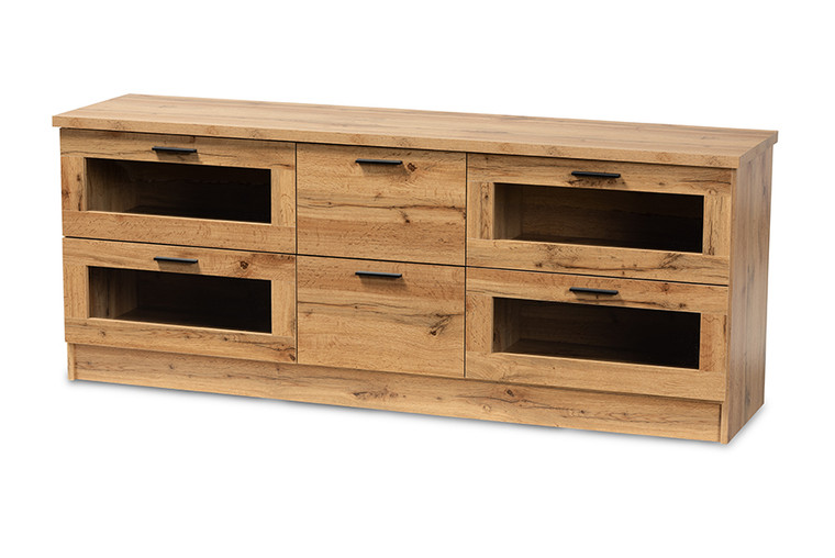 Baxton Studio Adelino Modern And Contemporary Oak Brown Finished Wood 2-Drawer Tv Stand TV834133-H-Wotan Oak