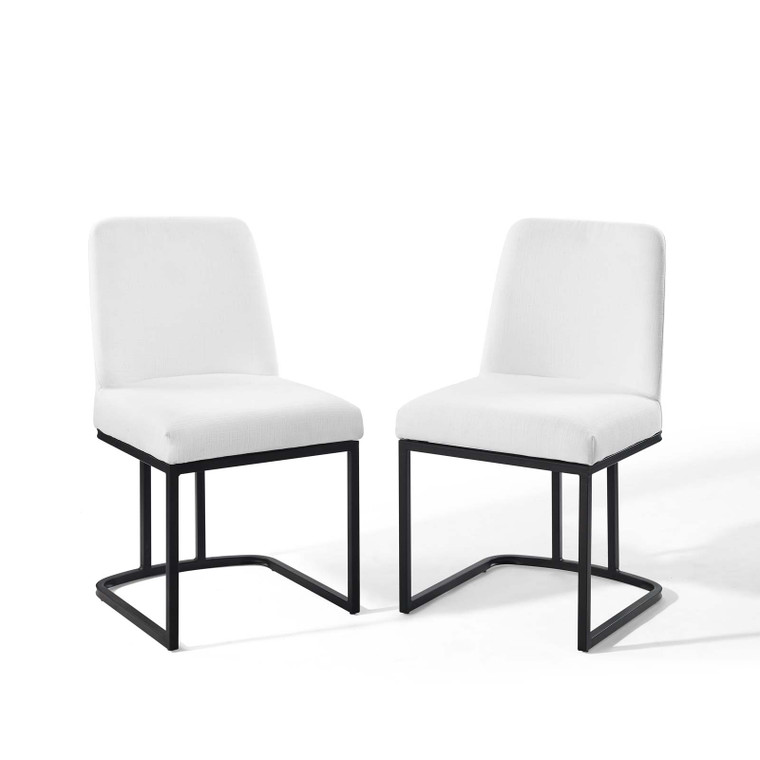 Amplify Sled Base Upholstered Fabric Dining Chairs - Set Of 2 EEI-5570-BLK-WHI By Modway Furniture