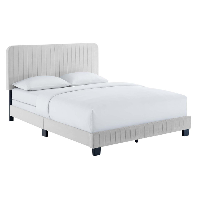 Celine Channel Tufted Performance Velvet Queen Bed MOD-6330-LGR By Modway Furniture
