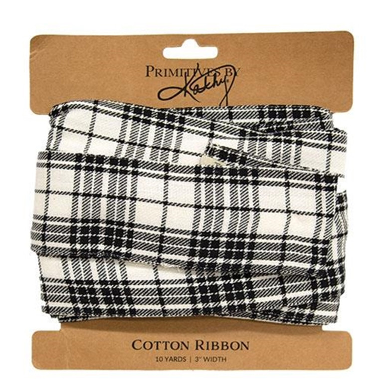 *Black & White Plaid Ribbon 3" X 10 Yards G108440 By CWI Gifts