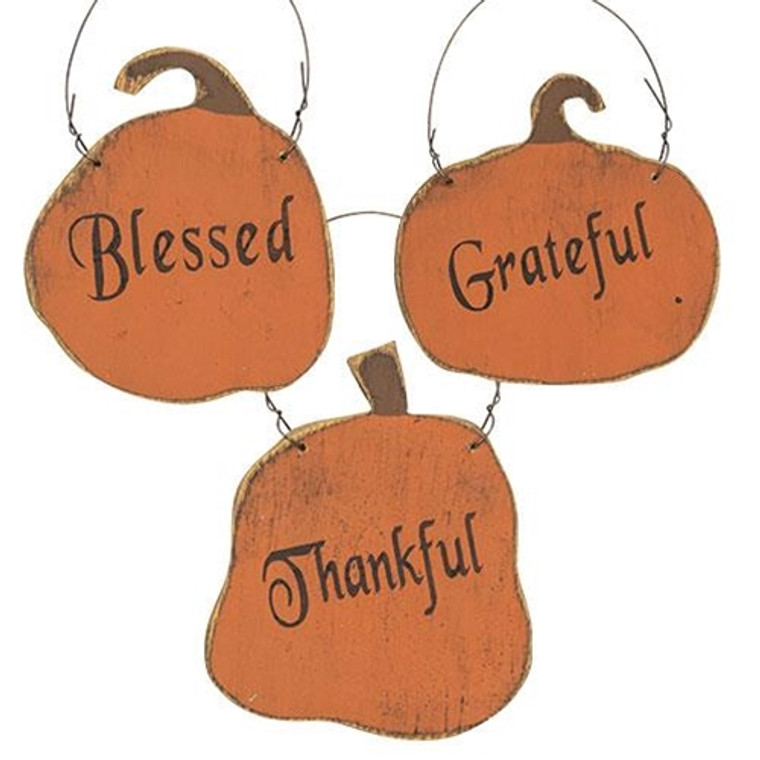 Distressed Orange Harvest Words Pumpkin Ornament - 3 Assorted (Pack Of 3) G12823 By CWI Gifts