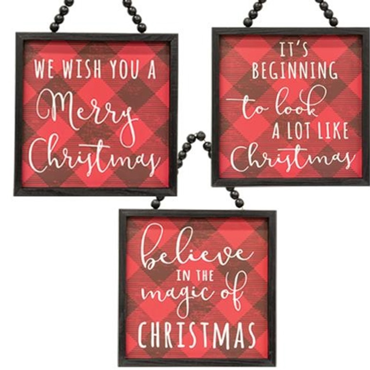 *Buffalo Check Believe In The Magic Beaded Sign 3 Asstd. (Pack Of 3) G35535 By CWI Gifts