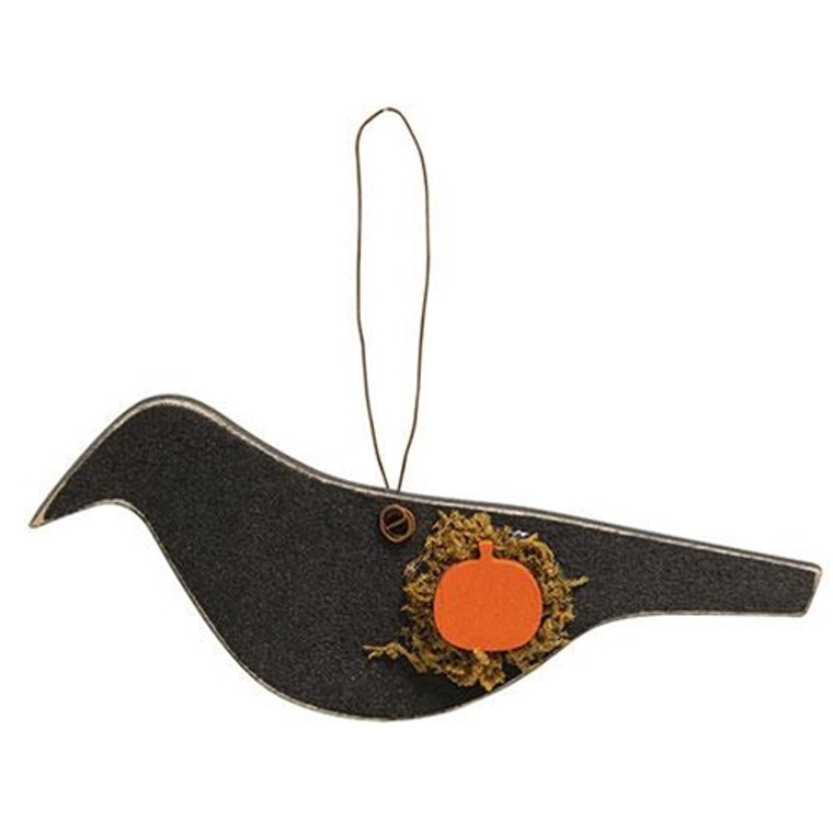 Crow With Pumpkin Wood Ornament G35690 By CWI Gifts