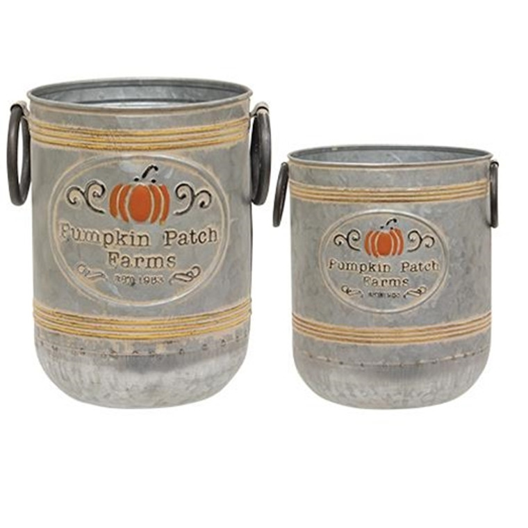 2/Set Pumpkin Patch Farms Galvanized Buckets GH20A5029 By CWI Gifts