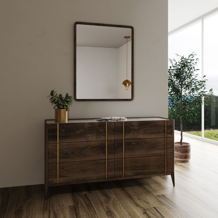 VIG Furniture VGWDLCY-DR6-OA-DRS Modrest Oakley - Mid-Century Dark Brown Dresser