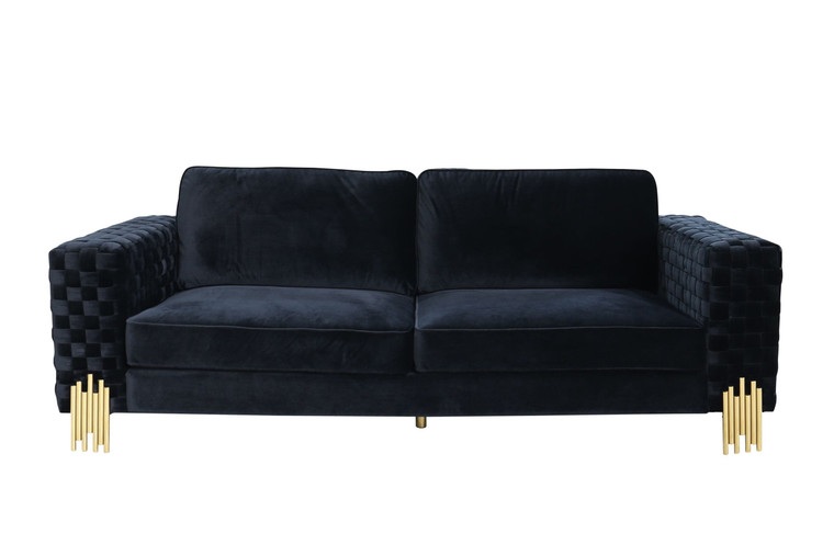 VIG Furniture VGYUHD-1936-BLK-S Divani Casa Lori - Modern Velvet Glam Black & Gold Sofa