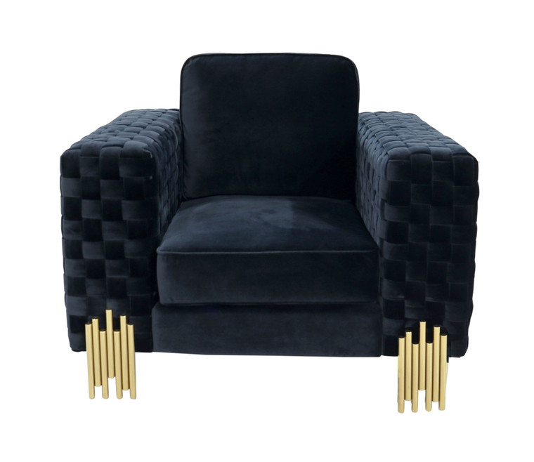 VIG Furniture VGYUHD-1936-BLK-CH Divani Casa Lori - Modern Velvet Glam Black & Gold Chair