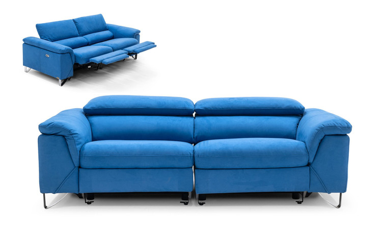 VIG Furniture VGKNE9104-E9-BLU-3-S Divani Casa Maine - Modern Royal Blue Fabric Sofa W/ Electric Recliners