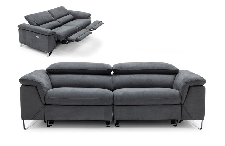 VIG Furniture VGKNE9104-E9-GRY-3-S Divani Casa Maine - Modern Dark Grey Fabric Sofa W/ Electric Recliners