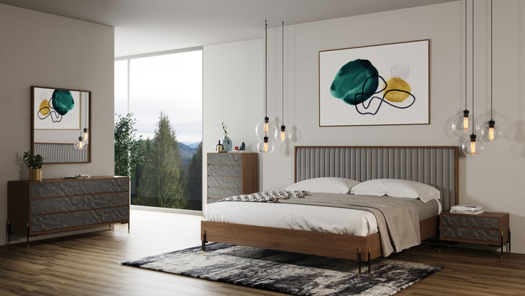 VIG Furniture VGMABR-120-WAL-BED-SET Nova Domus Metcalf - Mid-Century Walnut & Grey Bedroom Set