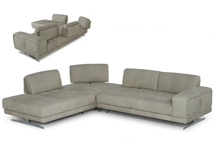 VIG Furniture VGCCMOOD-GRY-CLOUD-LAF-SECT Coronelli Collezioni Mood - Italian Grey Leather Left Facing Sectional Sofa