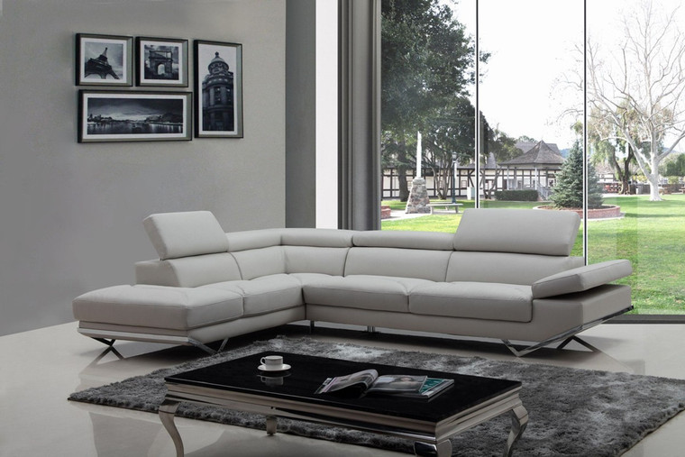 VIG Furniture VGKNK8488-ECO-LTGRY-LAF-SECT Divani Casa Quebec - Modern Light Grey Eco-Leather Left Facing Sectional Sofa