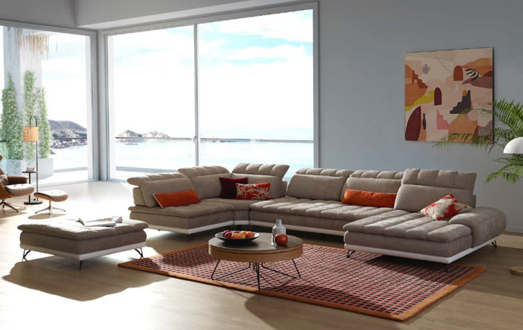 VIG Furniture VGFTWESTEND-BEI-SECT David Ferrari West End - Italian Beige Fabric + White Leather Modular Sectional Sofa