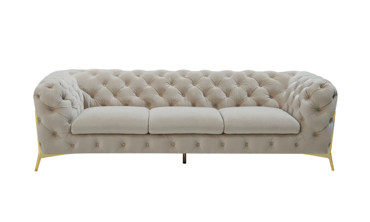 VIG Furniture VGKNK8520-BEI-S Divani Casa Quincey - Transitional Beige Velvet Sofa