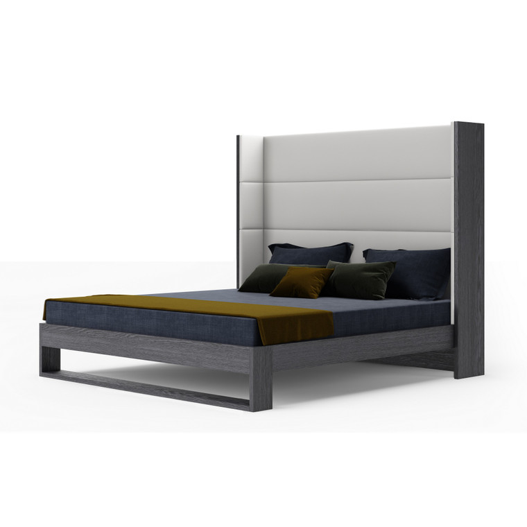 VIG Furniture VGBBMA1502-GRY-BED Modrest Heloise - Contemporary White Leather & Grey Elm Trim Bed