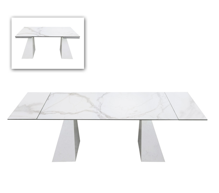 VIG Furniture VGYFDT8765-5C-WHT-DT Modrest Latrobe - Modern White Ceramic Quartz 118" Extendable Dining Table