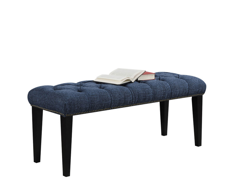 Homeroots 55" X 17" X 21" Blue Linen And Espresso Bench 285232