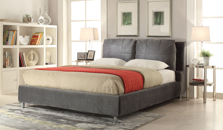 Homeroots Queen Bed, Dark Olive Gray Fabric - Fabric, Wood Frame Dark Olive Gray Fabric 285263