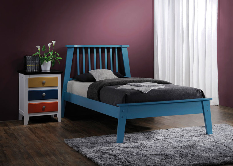 Homeroots Queen Bed, Blue - Poplar Wood Blue 285280