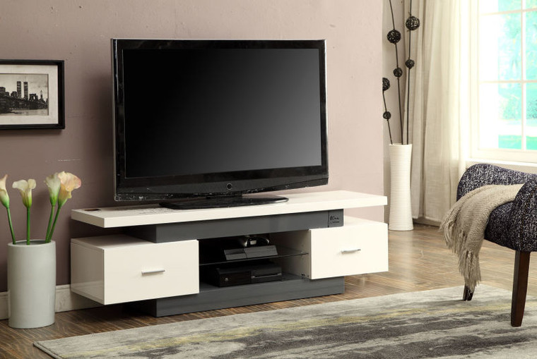 Homeroots Tv Stand, Black & Black Glass - Mdf, Pvc Veneer, Glass Black & Black Glass 285407