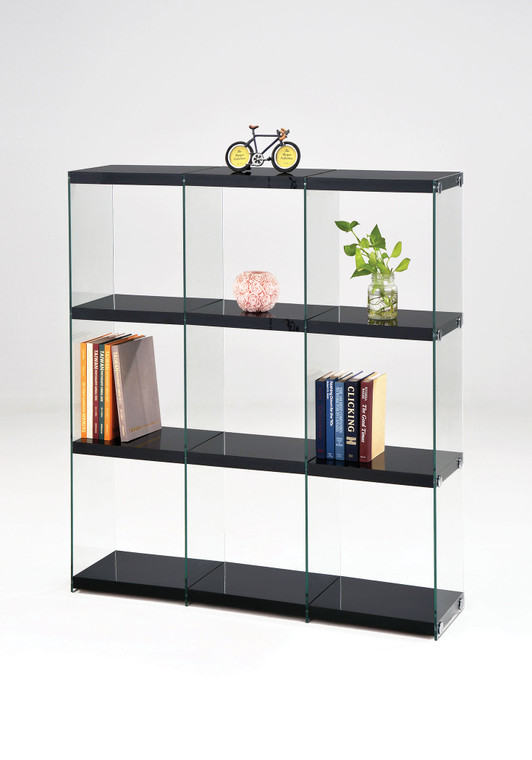 Homeroots 47" X 12" X 53" Black And Clear Glass Bookcase 285422