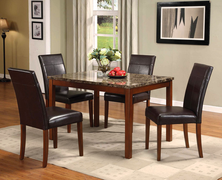 Homeroots Portland 5Pc Pack Dining Set, Brown Faux Marble & Cherry 285514