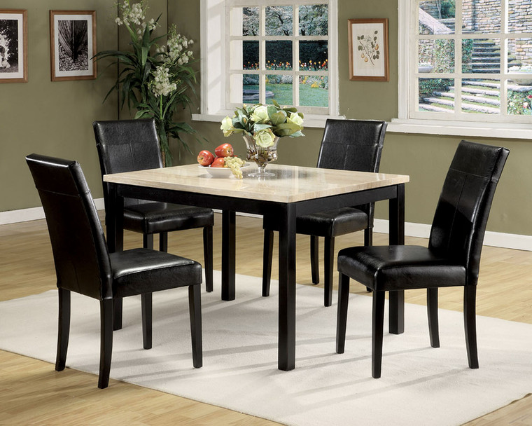 Homeroots Portland 5Pc Pack Dining Set, White Faux Marble & Black 285515