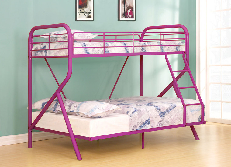 Homeroots Twin/Full Bunk Bed, Purple - Metal Tube (Steel) Purple 285612