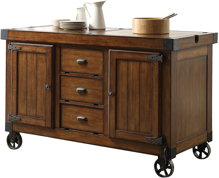 Homeroots Rustic Farmhouse Warm Tobacco Rolling Kitchen Cart 286605