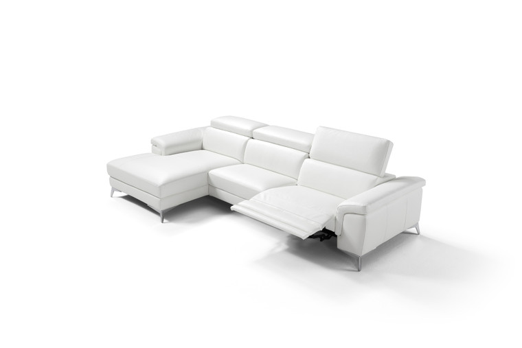 Homeroots Sectional 100% Made In Italy Chaise On Left When Facing White Top Grain Leather 1066 L09S 320868