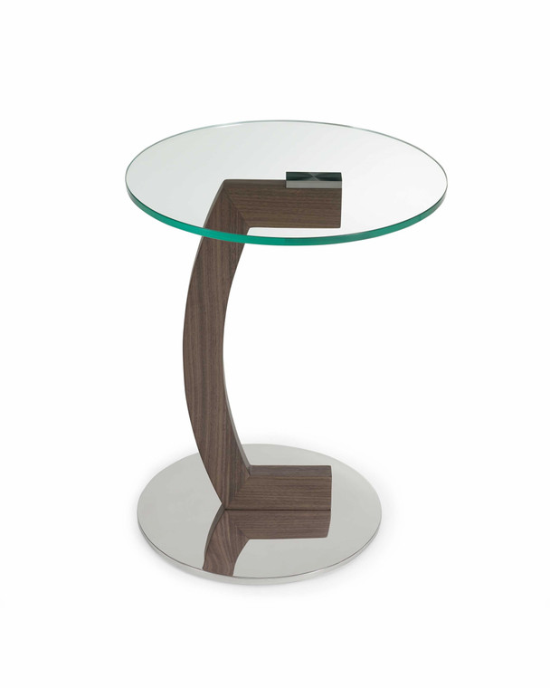 Homeroots Side Table 17 Clear Tempered Glass With Walnut Veneer And Polished Stainless Steel Base 320901