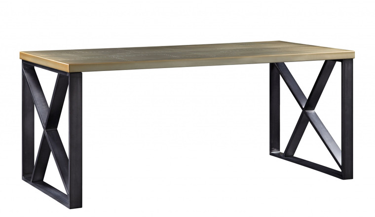 Homeroots 31" X 34" X 70" Aluminum, Metal, And Engineered Wood Desk, Gold Aluminum 347513