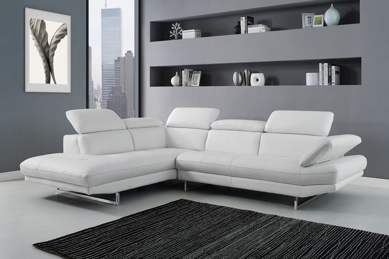 Homeroots 110" X 88" X 29"/37" White Leather Sectional 372110