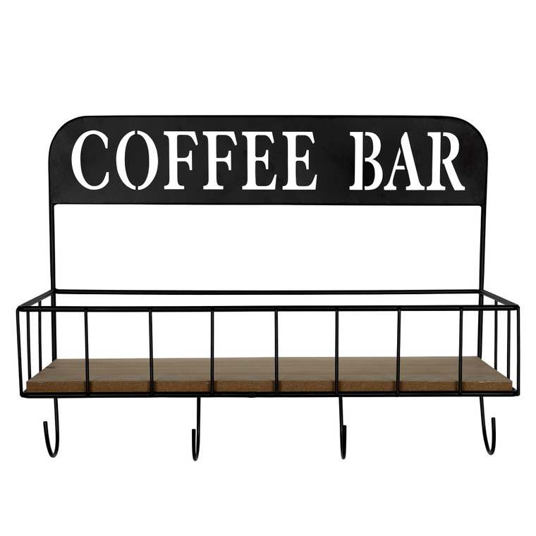 Homeroots Coffee Bar Metal And Wood Wall Shelf 383231