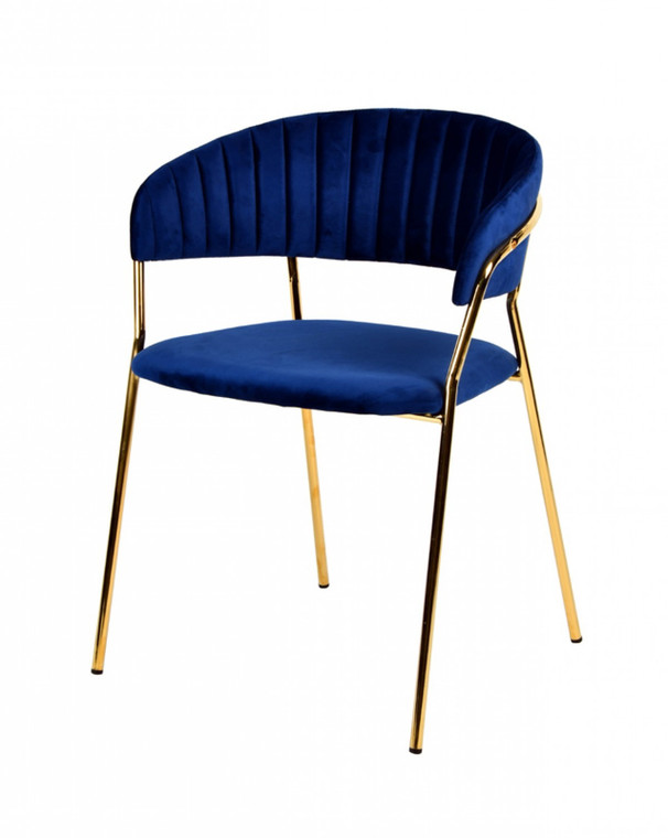 Homeroots Set Of 2 Curved Chic Blue And Gold Velour Dining Chairs 384373