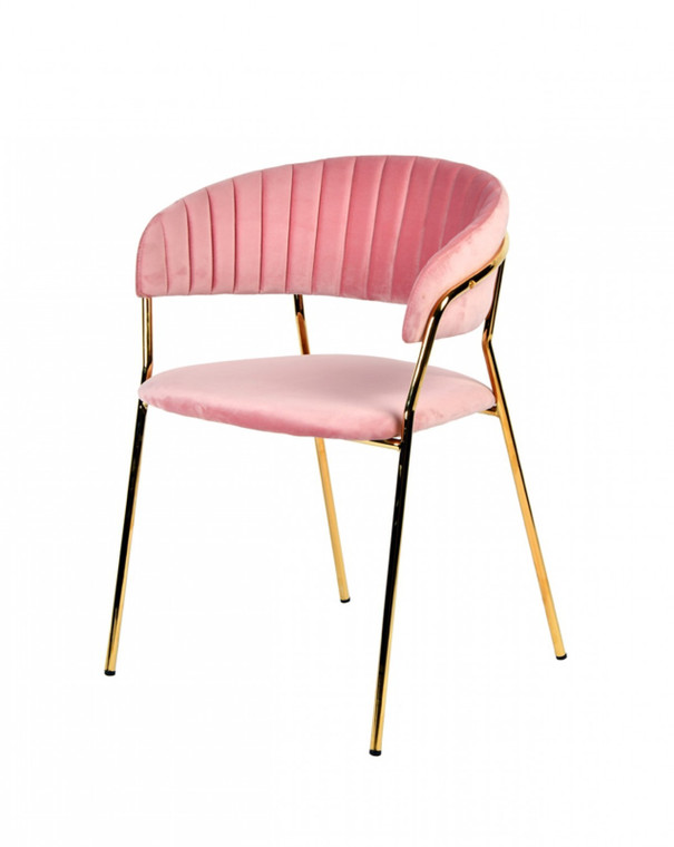 Homeroots Set Of 2 Curved Chic Pink And Gold Velour Dining Chairs 384374