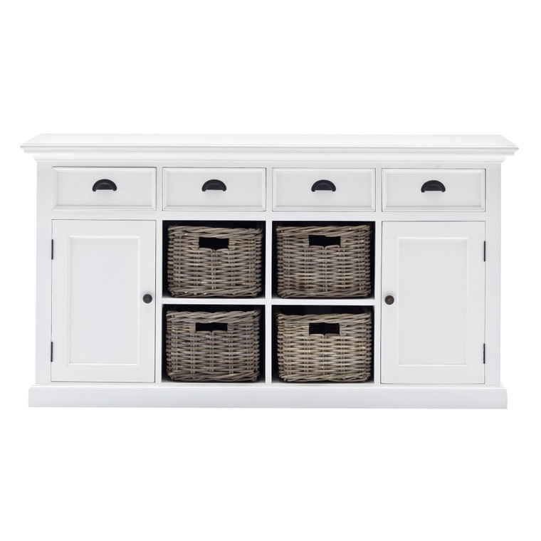 Homeroots Modern Farmhouse White Buffet With Baskets 388221