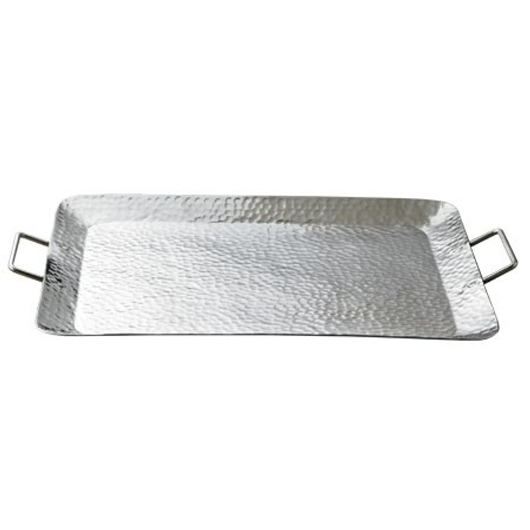 Homeroots Silver Hammered Rectangle Serving Tray With Handles 388572