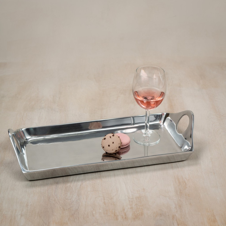 Homeroots Silver Rectangular Sculpted Serving Tray With Handles 388587