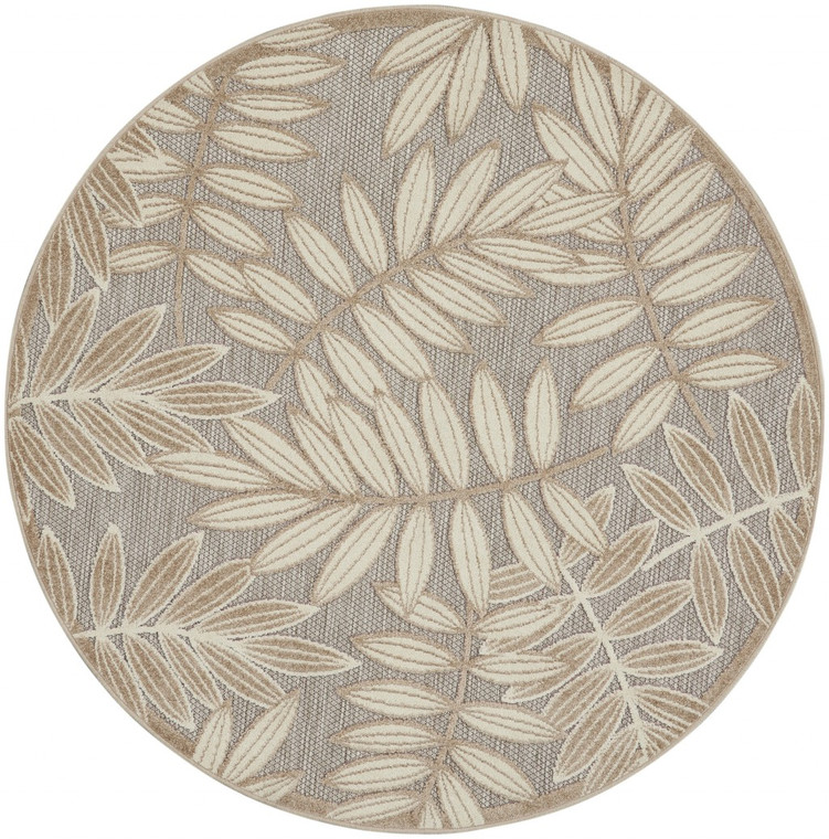 Homeroots 8 Round Natural Leaves Indoor Outdoor Area Rug 384961