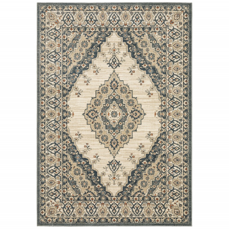 Homeroots 5 X 7 Vintage Beige And Blue Indoor Area Rug 388038