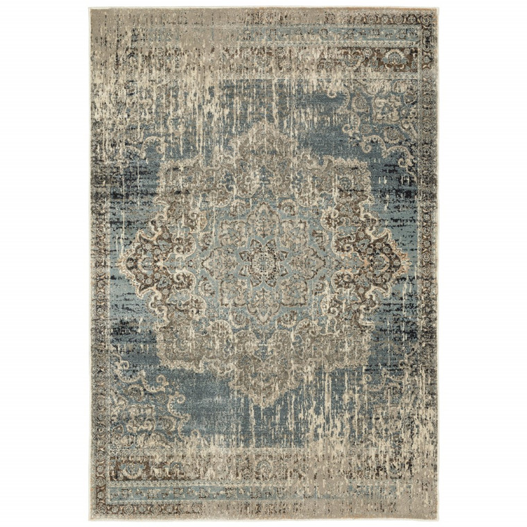 Homeroots 2X3 Blue And Ivory Medallion Scatter Rug 388931