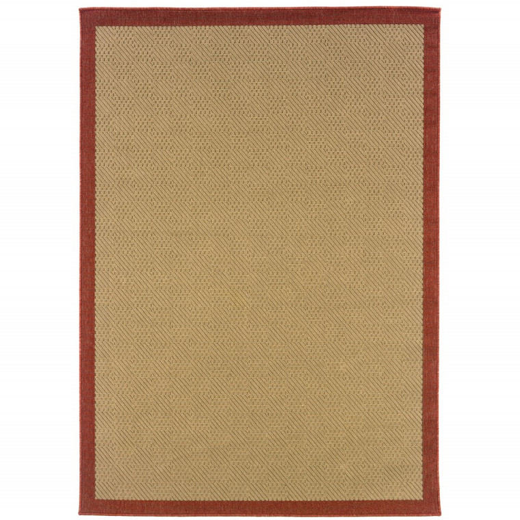 Homeroots 2X4 Beige And Red Plain Indoor Outdoor Scatter Rug 389618