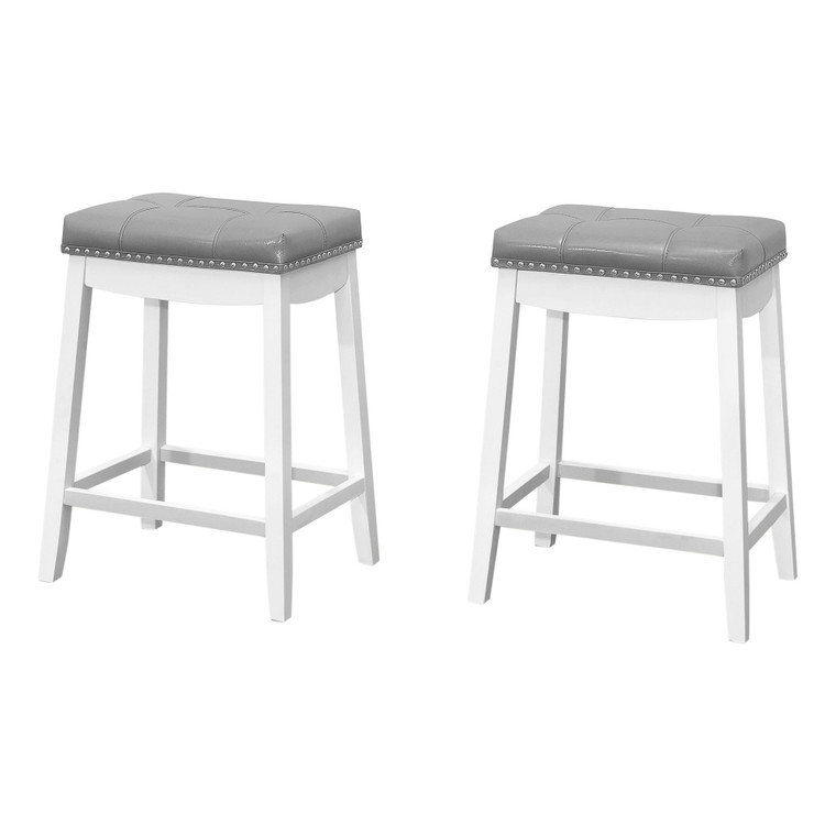 Monarch Barstool - 2 Piece - 24"H - Grey Leather-Look - White I 1263