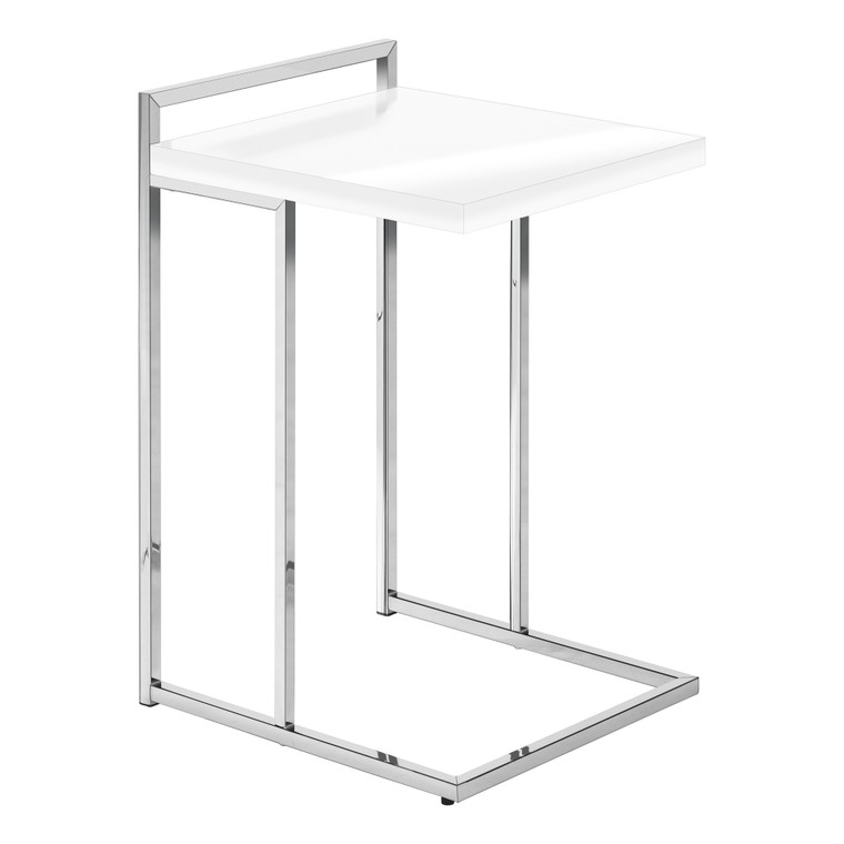 Monarch Accent Table - 25"H - Glossy White - Chrome Metal I 3636