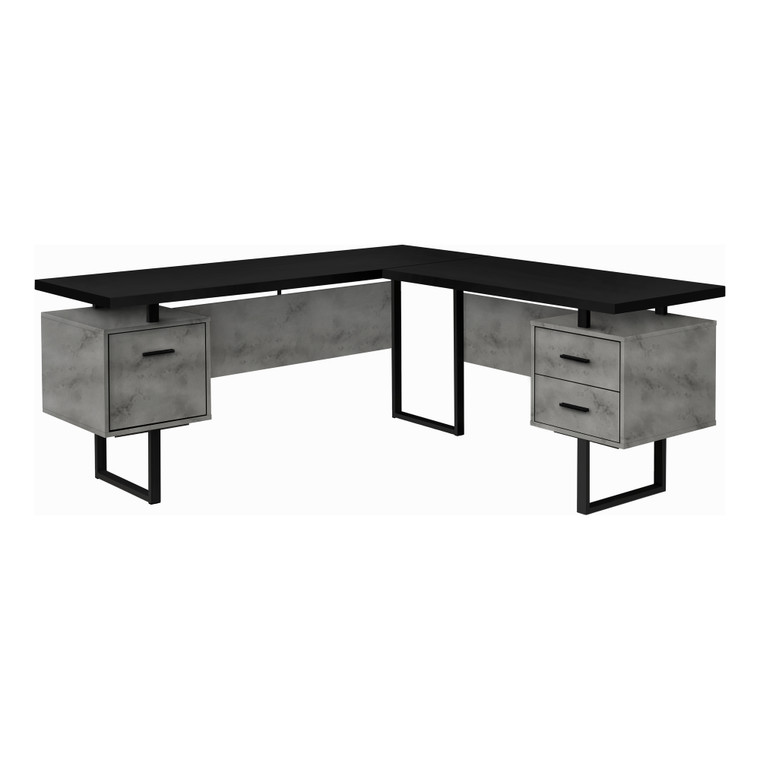 Monarch Computer Desk - 70"L - Black- Concrete- Black Metal - Left & Right I 7617