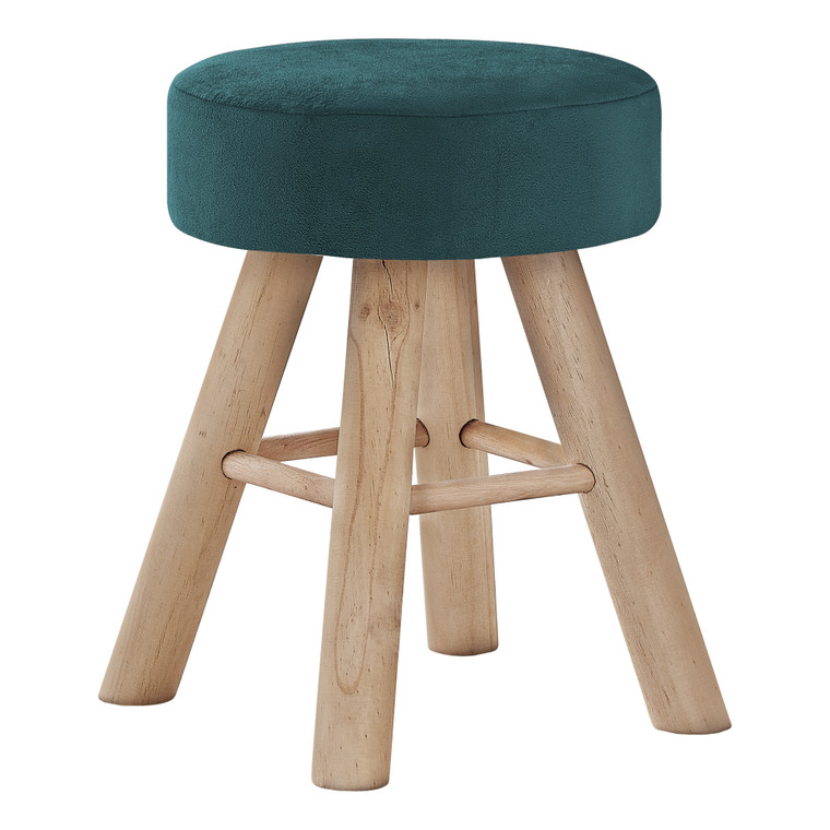 Monarch Ottoman - Turquoise Velvet - Natural Wood Legs I 9009